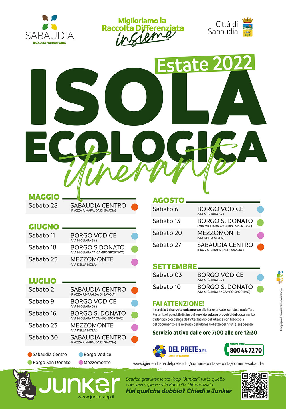 Locandina Sabaudia Isola ecologica itinerante estate 2022