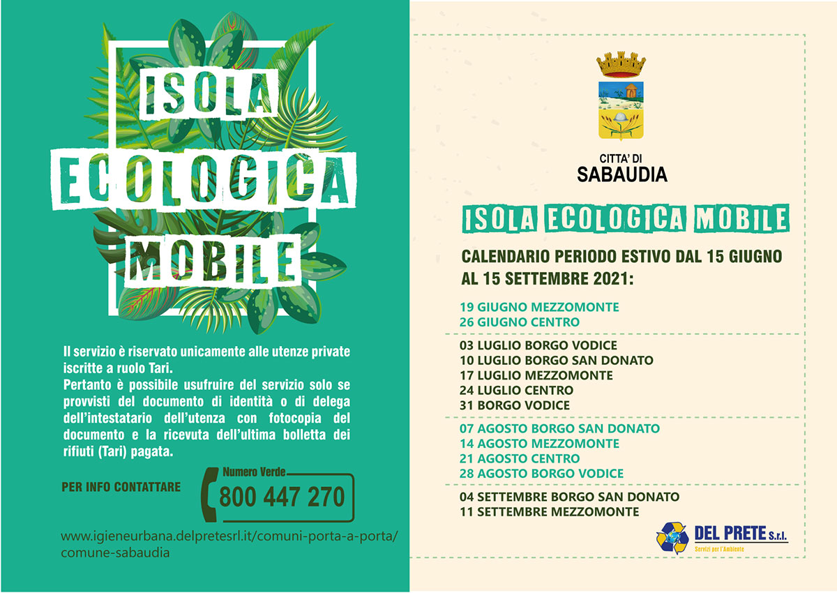 Locandina Sabaudia Isola ecologica mobile estate 2021