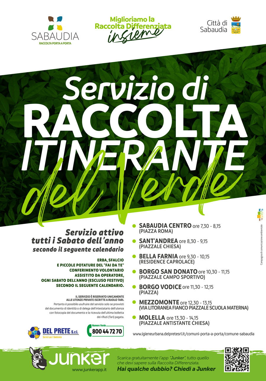 CALENDARIO FRAZIONE VERDE ITINERANTE ESTATE 2022