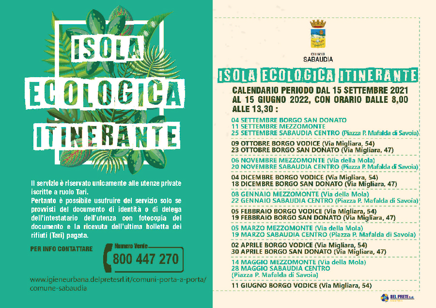 Locandina Sabaudia Isola ecologica mobile estate 2021